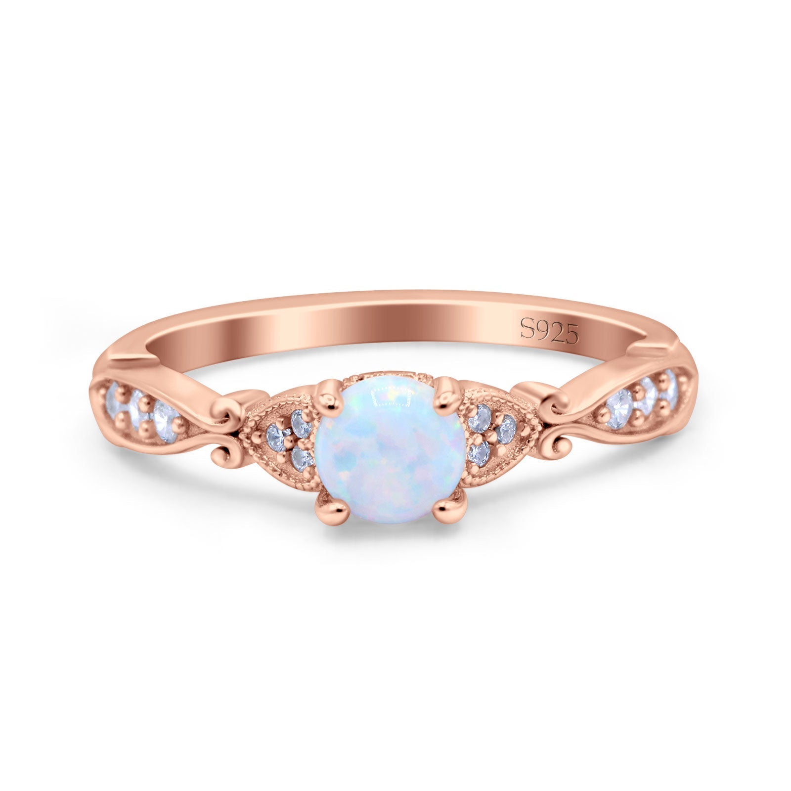 Heart Filigree Art Deco Wedding Bridal Ring Round Simulated Cubic Zirconia 925 Sterling Silver