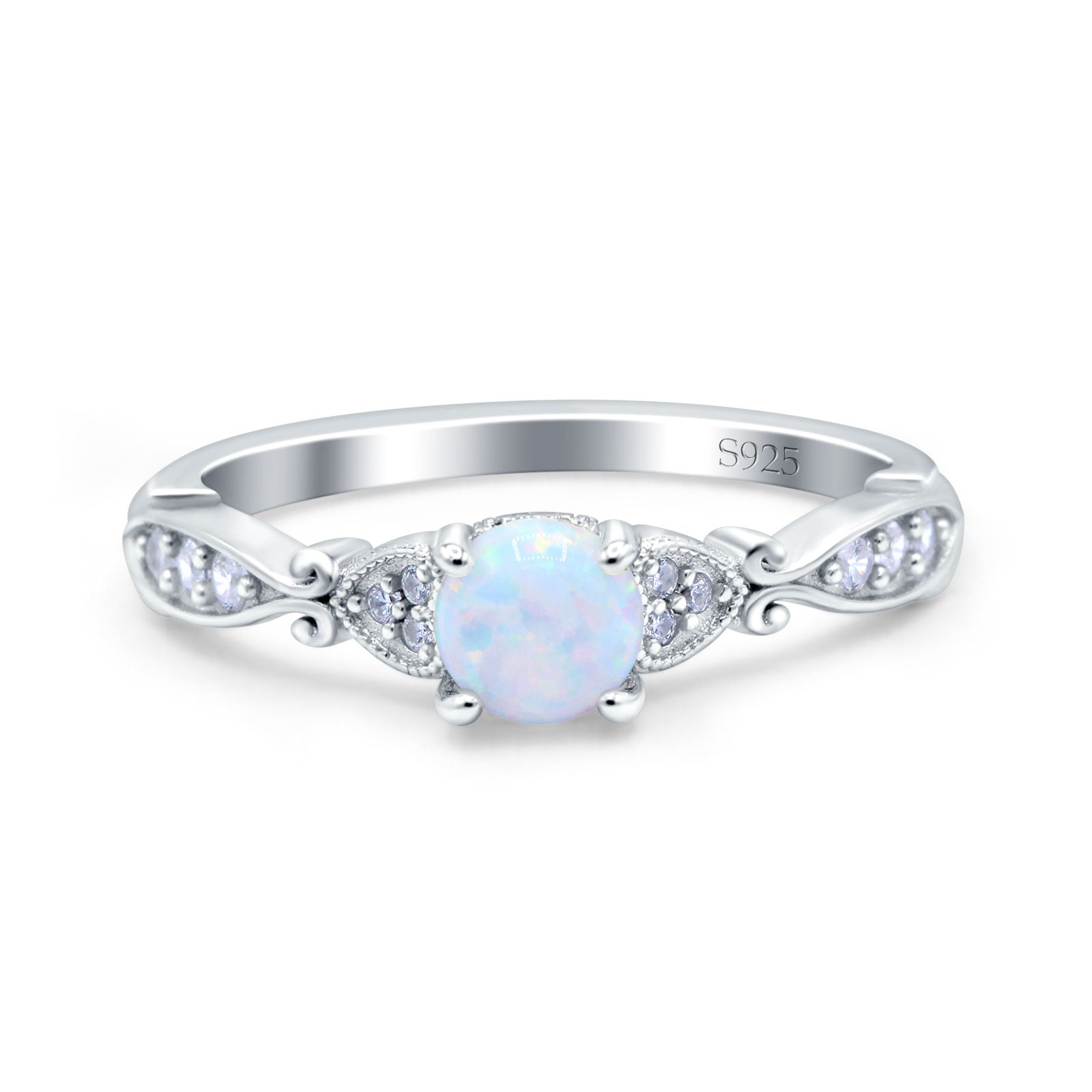 Heart Filigree Art Deco Wedding Bridal Ring Round Simulated Cubic Zirconia 925 Sterling Silver
