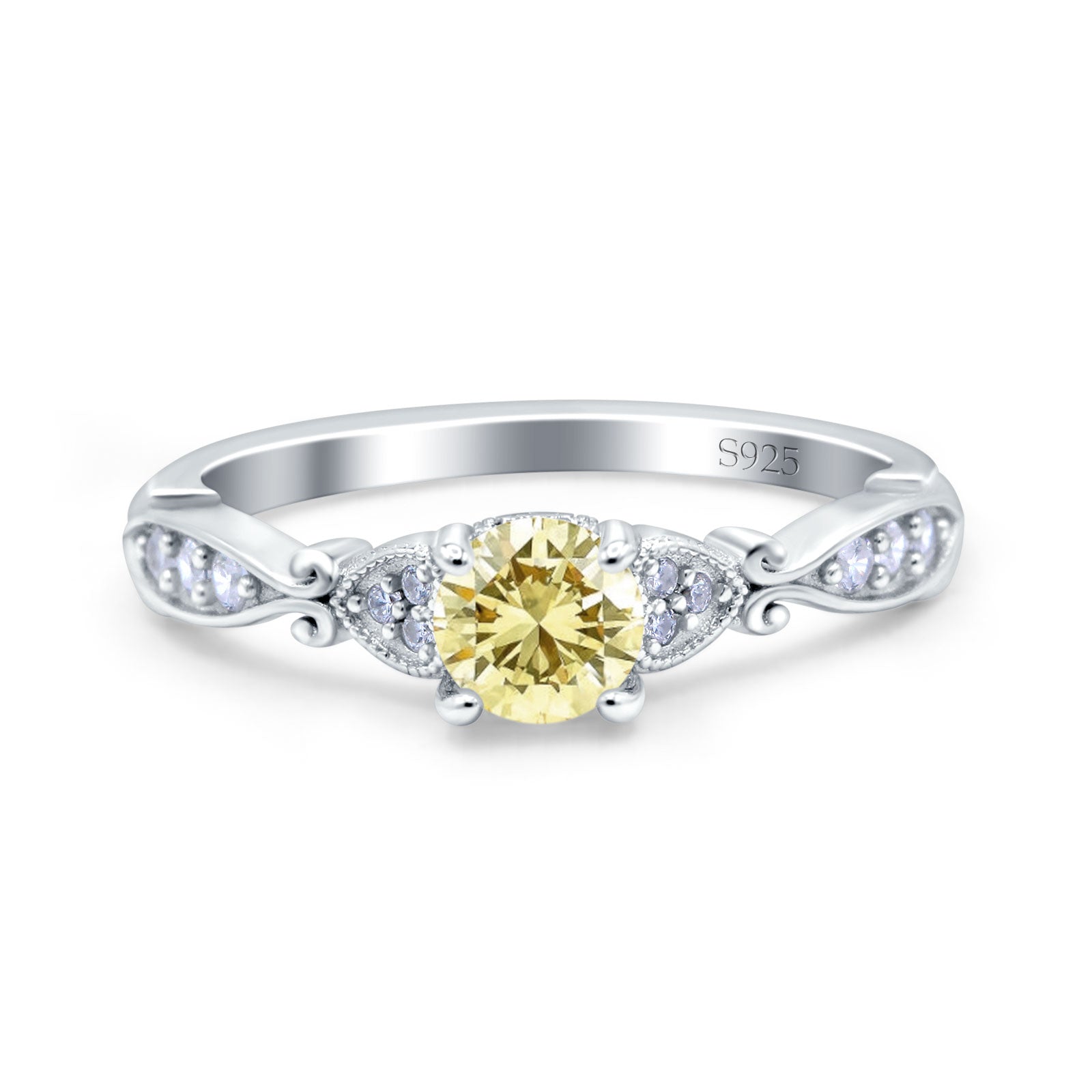 Heart Filigree Art Deco Wedding Bridal Ring Round Simulated Cubic Zirconia 925 Sterling Silver