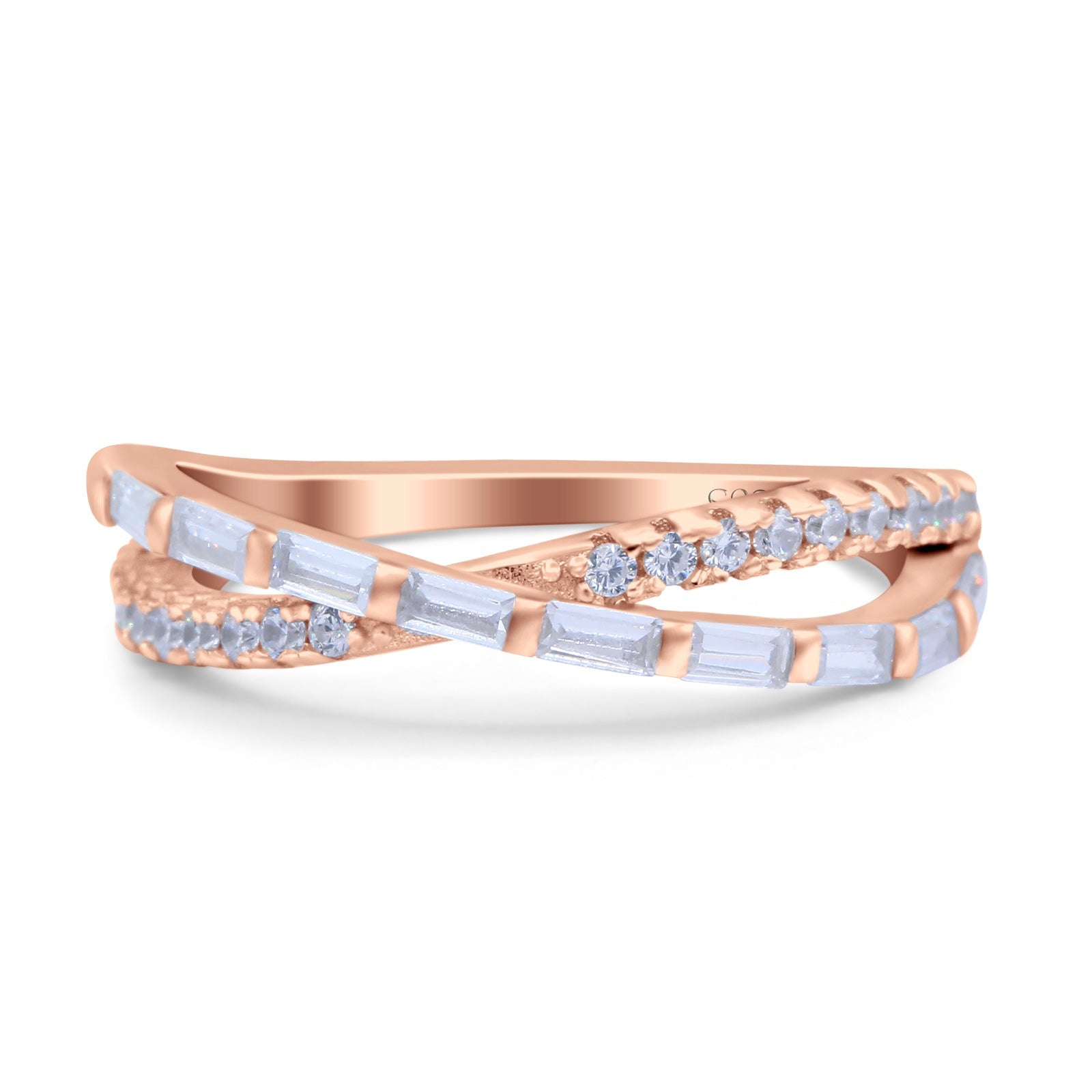 X Crisscross Half Eternity Infinity Ring Band Promise Ring Round Baguette Simulated Cubic Zirconia 925 Sterling Silver