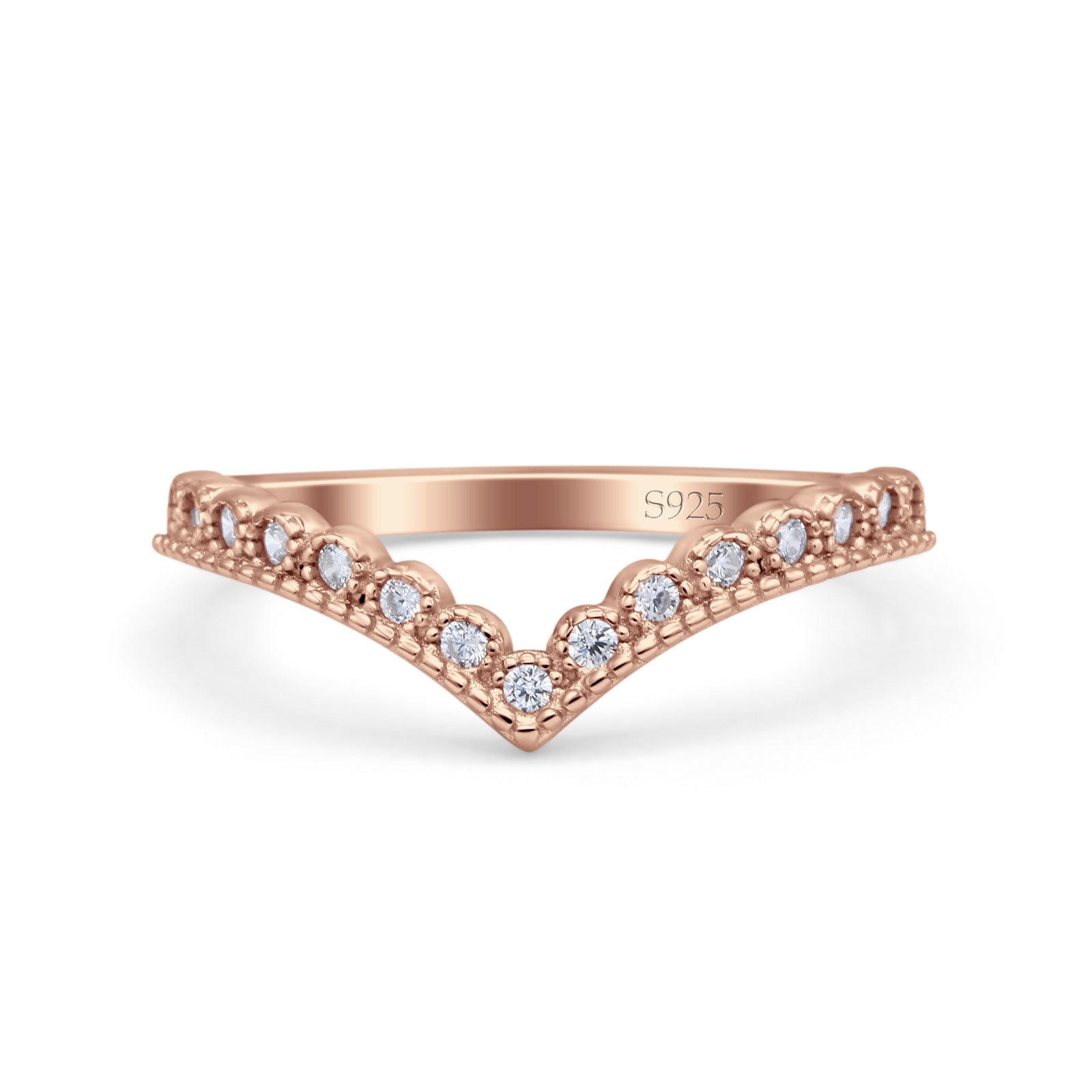 V Shape Wedding Engagement Anniversary Ring Band Round Simulated Cubic Zirconia 925 Sterling Silver