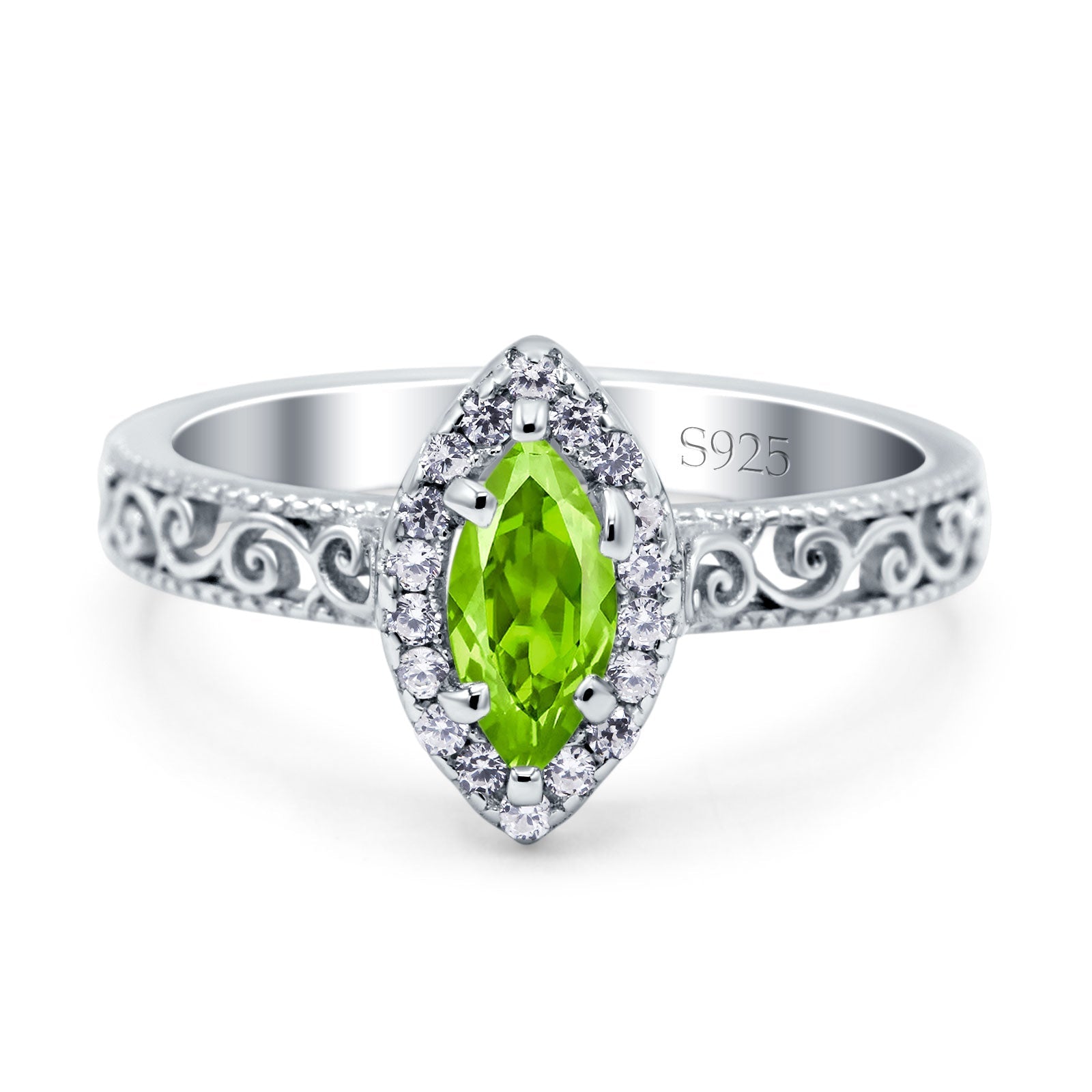 Halo Art Deco Bridal Wedding Engagement Ring Marquise Simulated Cubic Zirconia 925 Sterling Silver