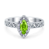 Halo Art Deco Bridal Wedding Engagement Ring Marquise Simulated Cubic Zirconia 925 Sterling Silver