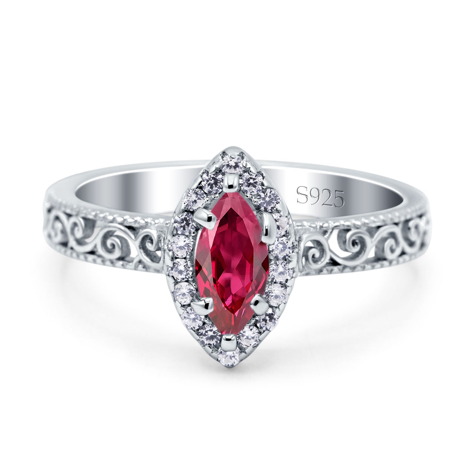 Halo Art Deco Bridal Wedding Engagement Ring Marquise Simulated Cubic Zirconia 925 Sterling Silver