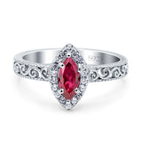Halo Art Deco Bridal Wedding Engagement Ring Marquise Simulated Cubic Zirconia 925 Sterling Silver