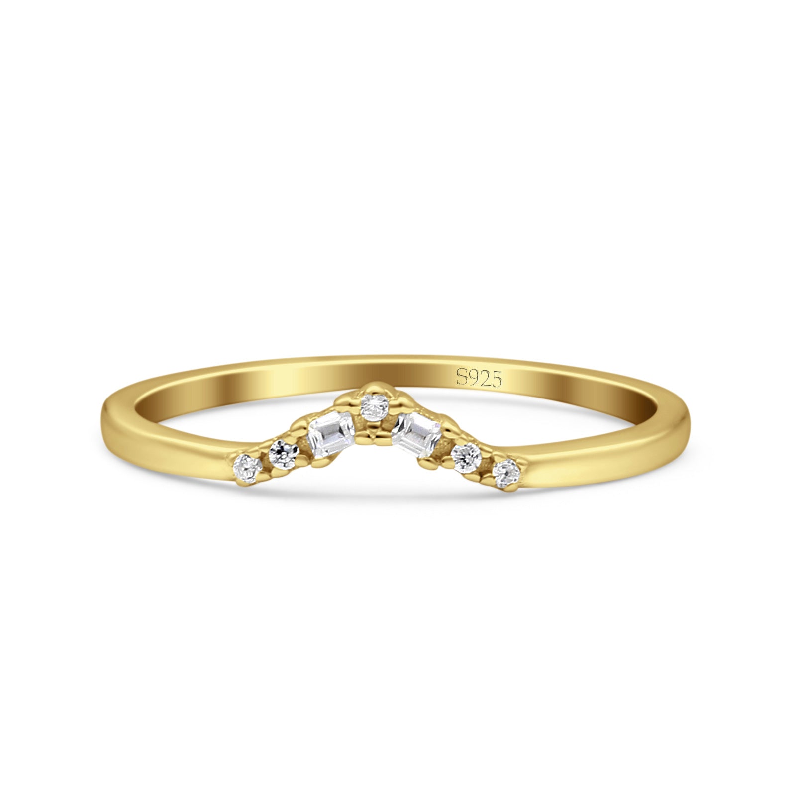 V Curve Baguette Band Eternity Ring Wedding Round Simulated Cubic Zirconia 925 Sterling Silver