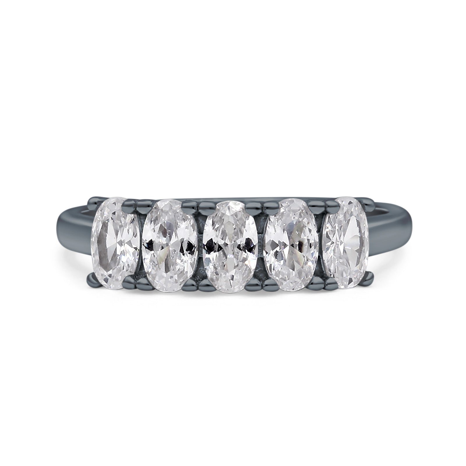 Half Eternity Ring Wedding Engagement Band Oval Simulated Cubic Zirconia 925 Sterling Silver