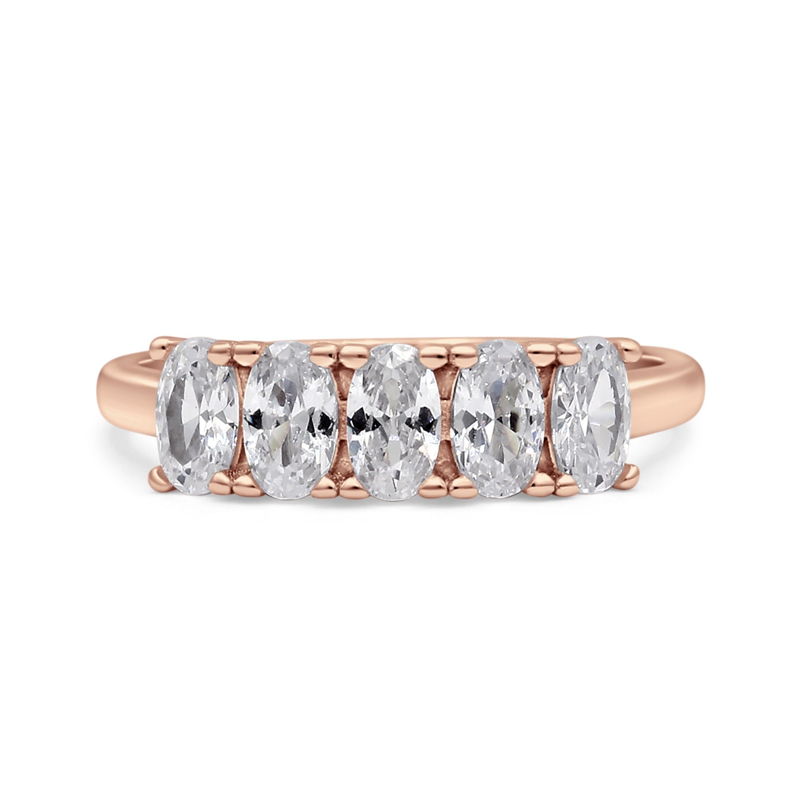 Half Eternity Ring Wedding Engagement Band Oval Simulated Cubic Zirconia 925 Sterling Silver