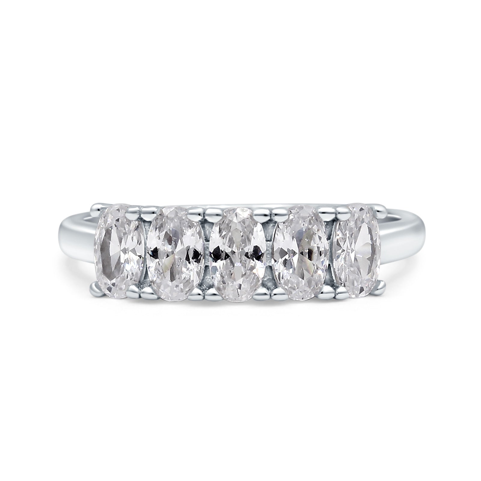 Half Eternity Ring Wedding Engagement Band Oval Simulated Cubic Zirconia 925 Sterling Silver