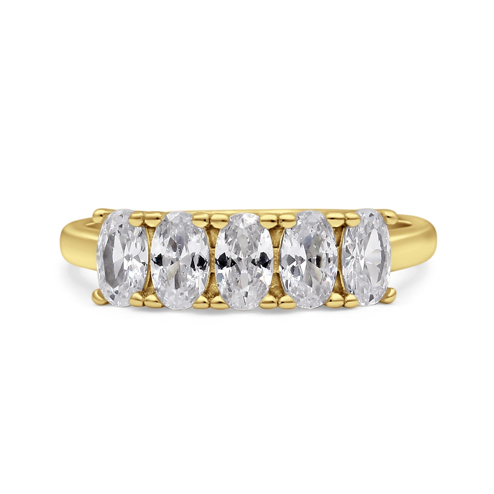 Half Eternity Ring Wedding Engagement Band Oval Simulated Cubic Zirconia 925 Sterling Silver