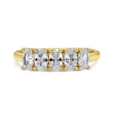 Half Eternity Ring Wedding Engagement Band Oval Simulated Cubic Zirconia 925 Sterling Silver
