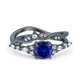 Two Piece Vintage Style Art Deco Engagement Bridal Set Ring Band Round Simulated Cubic Zirconia 925 Sterling Silver