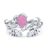 Art Deco Teardrop Pear Leaf Design Wedding Two Piece Ring Simulated Cubic Zirconia Stones 925 Sterling Silver