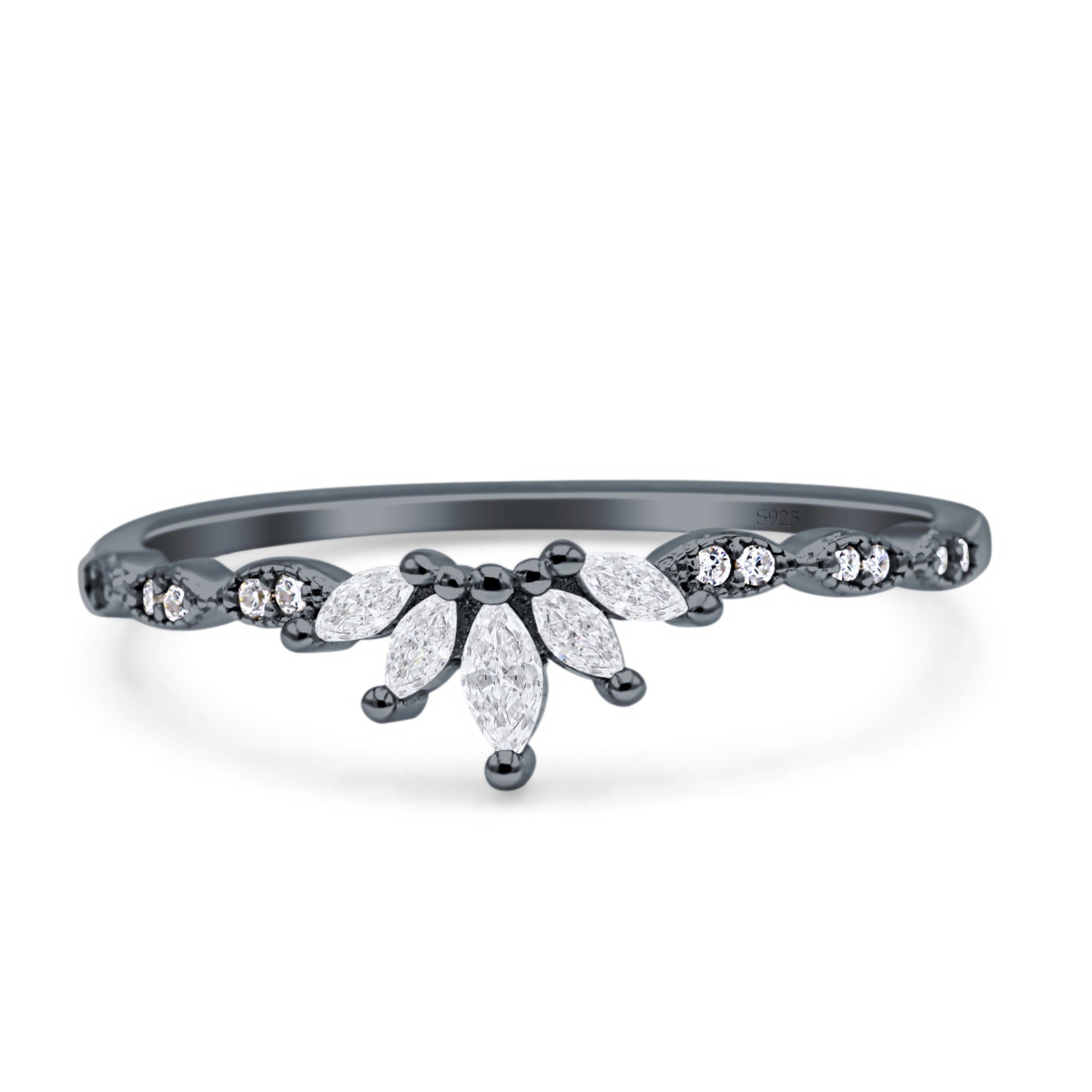 Half Eternity Wedding Ring Marquise Simulated Cubic Zirconia 925 Sterling Silver
