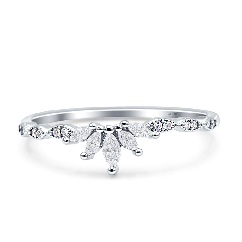 Half Eternity Wedding Ring Marquise Simulated Cubic Zirconia 925 Sterling Silver