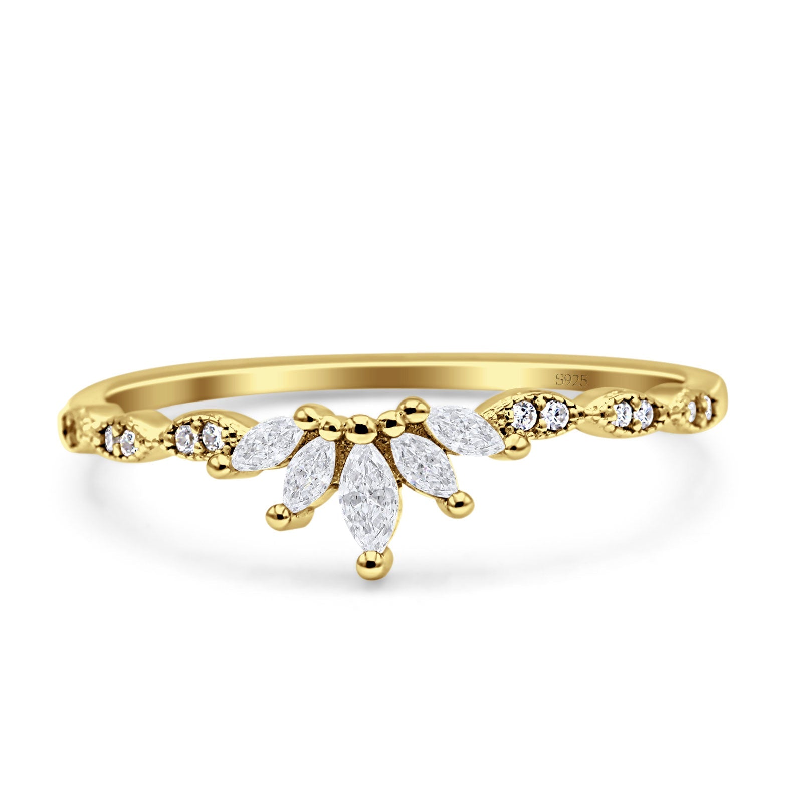 Half Eternity Wedding Ring Marquise Simulated Cubic Zirconia 925 Sterling Silver