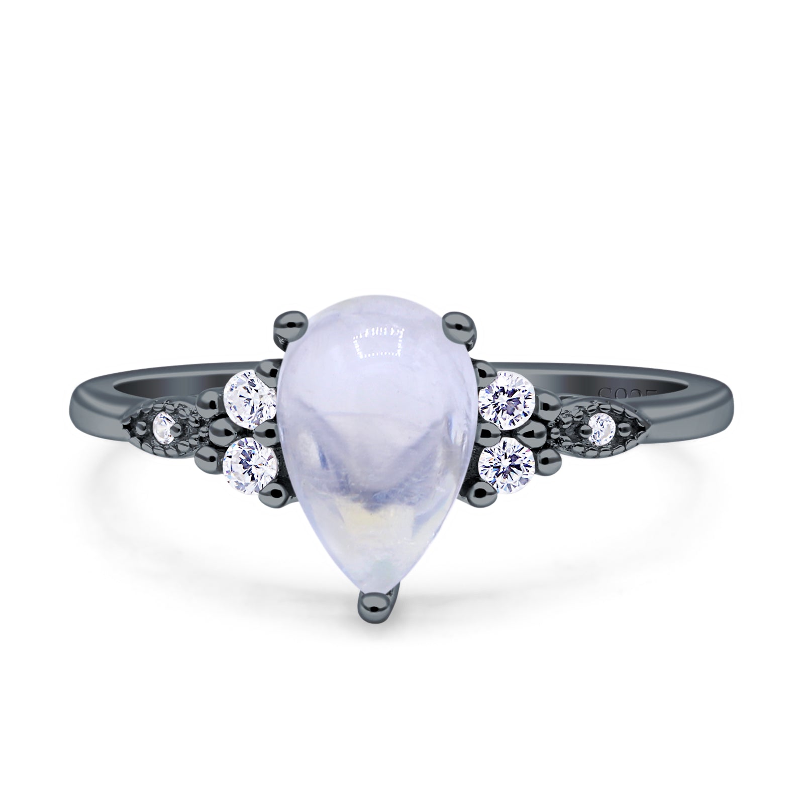 Art Deco Teardrop Pear Natural Moonstone Vintage Engagement Ring