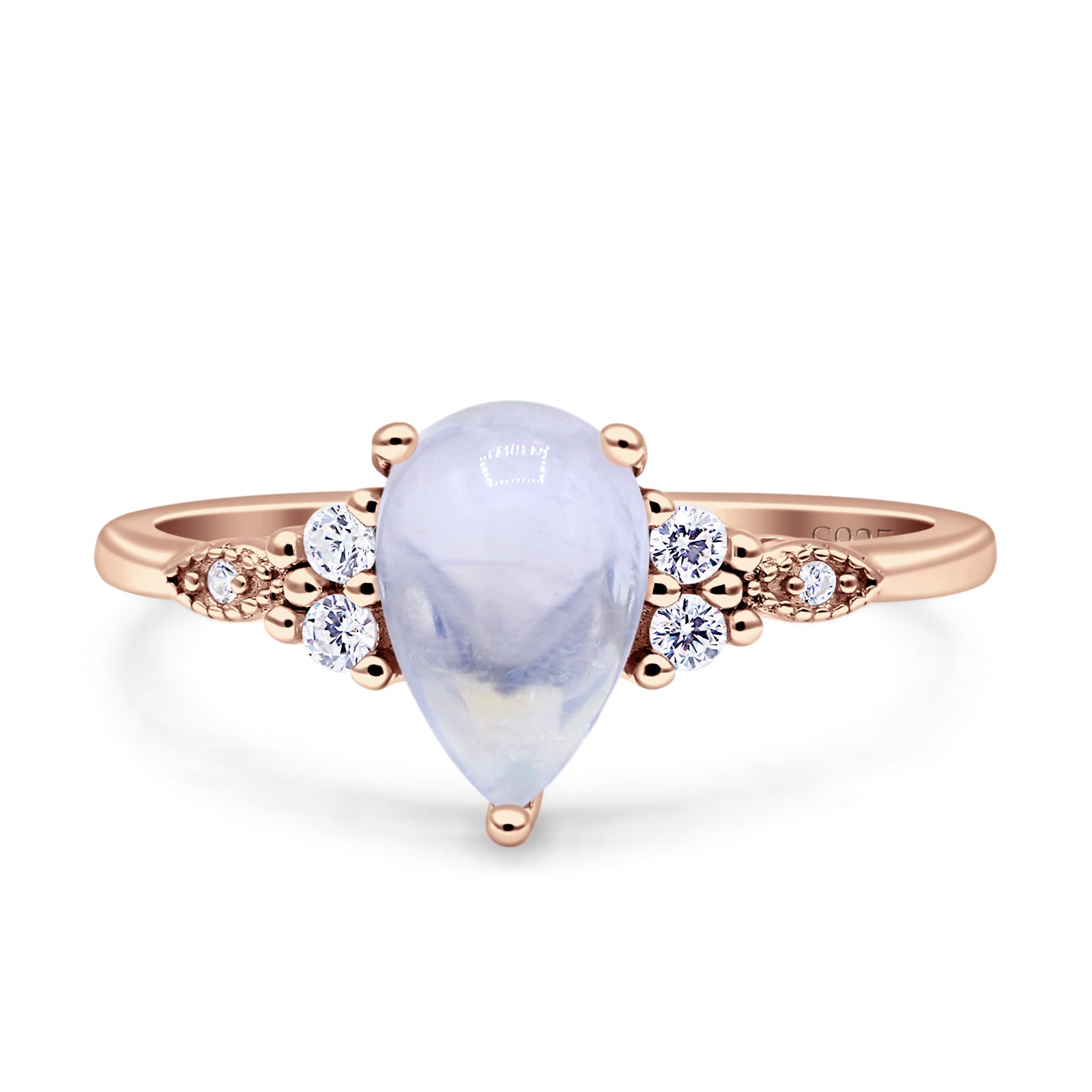 Art Deco Teardrop Pear Natural Moonstone Vintage Engagement Ring