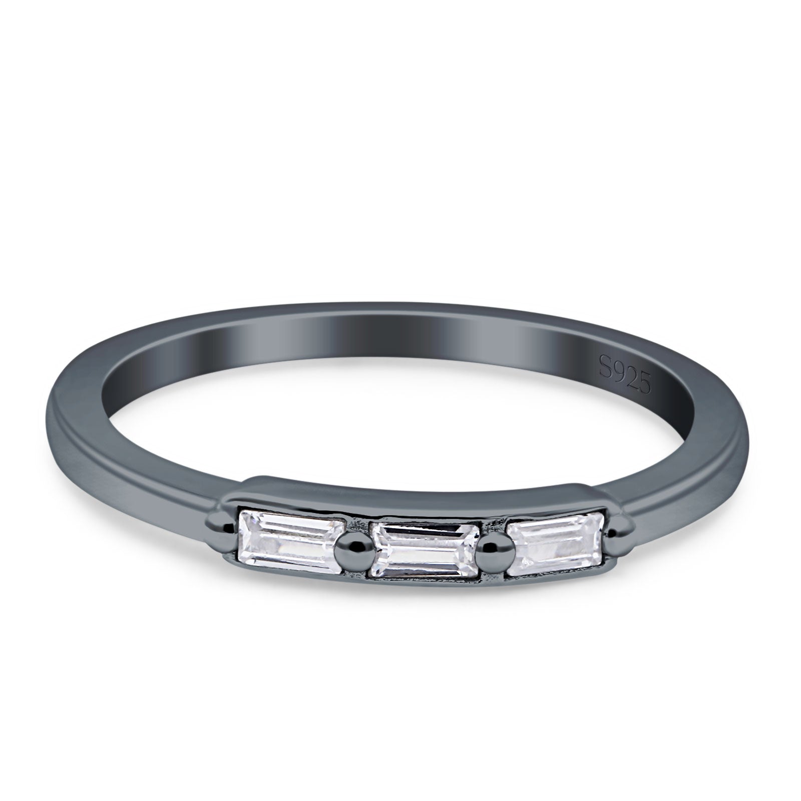 Three-Stone Baguette Eternity Band Cubic Zirconia 925 Sterling Silver
