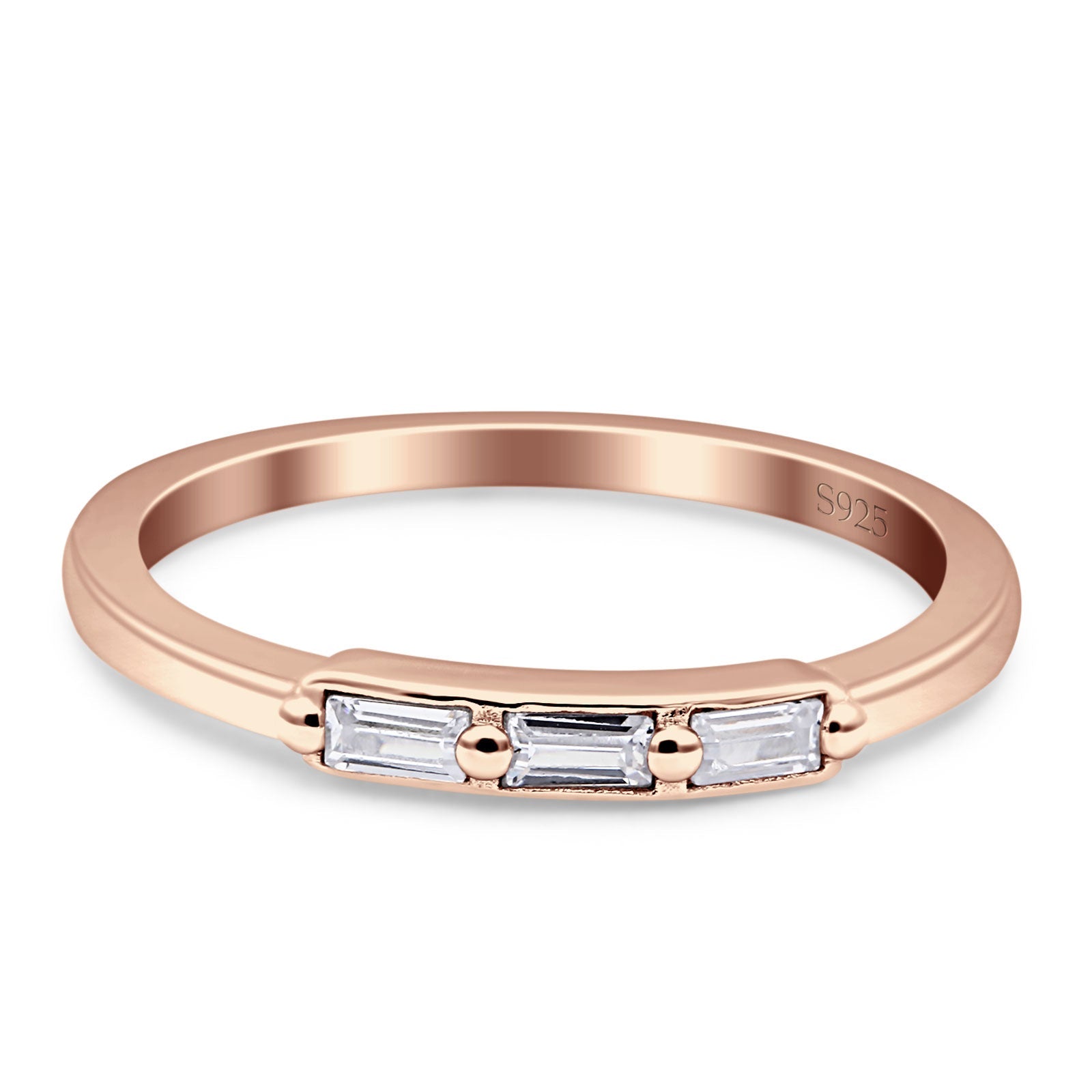 Three-Stone Baguette Eternity Band Cubic Zirconia 925 Sterling Silver