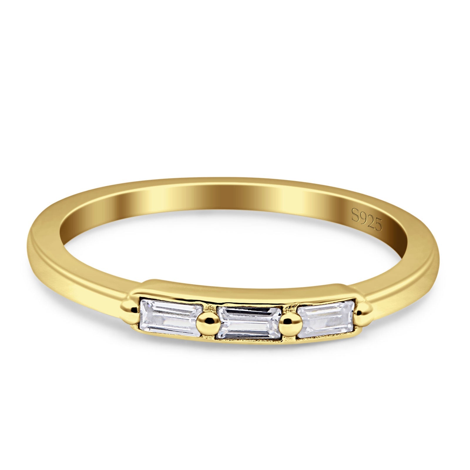 Three-Stone Baguette Eternity Band Cubic Zirconia 925 Sterling Silver