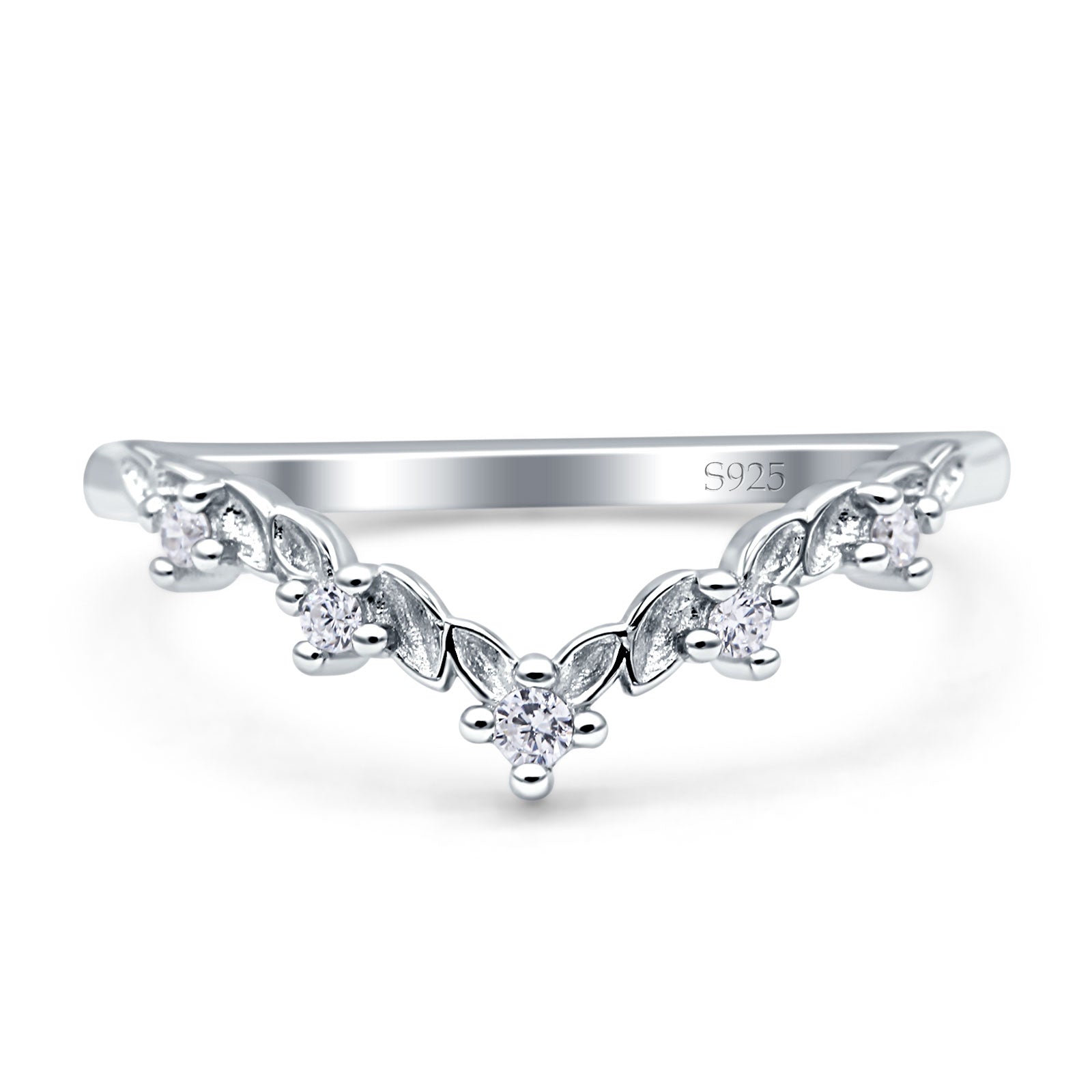 V-Shaped Contour Chevron Wedding Band Ring Cubic Zirconia 925 Sterling Silver