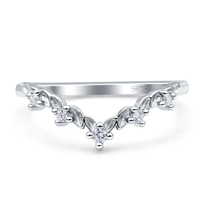 V-Shaped Contour Chevron Wedding Band Ring Cubic Zirconia 925 Sterling Silver