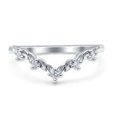 V-Shaped Contour Chevron Wedding Band Ring Cubic Zirconia 925 Sterling Silver