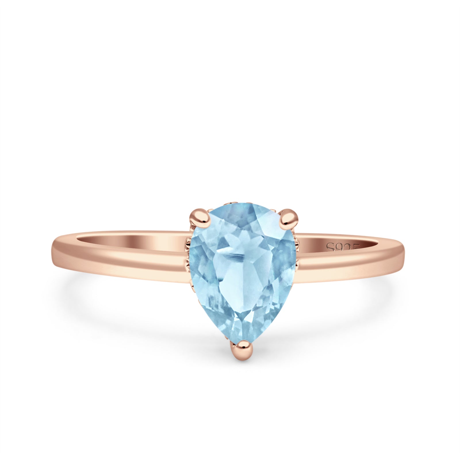 Teardrop Pear Hidden Halo Natural Aquamarine Engagement Ring