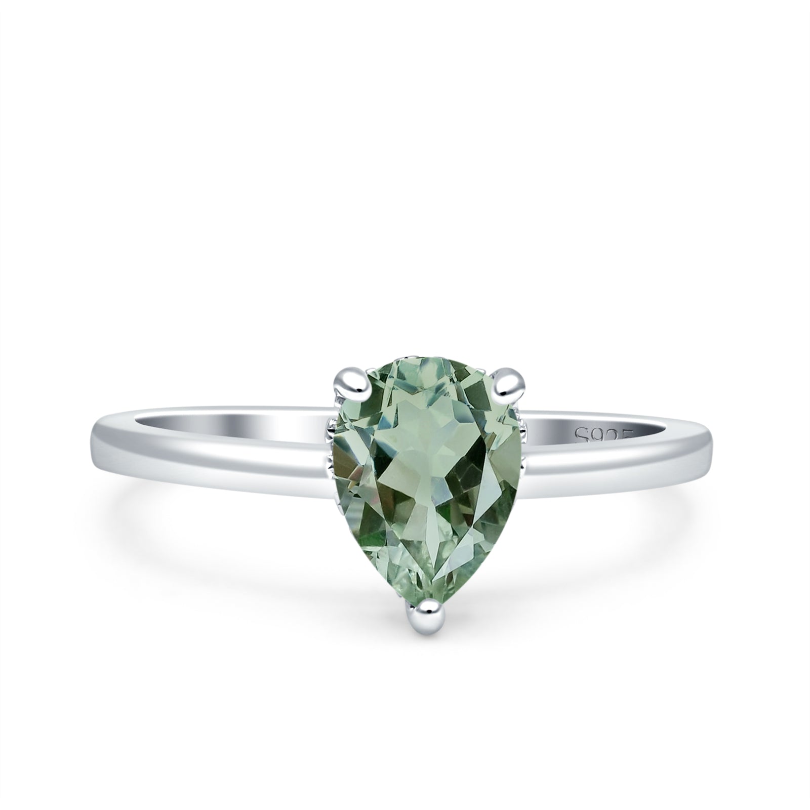 Teardrop Pear Hidden Halo Natural Green Amethyst Prasiolite Engagement Ring