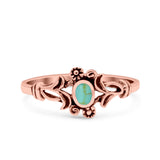 Vintage Style Petite Dainty Lab Opal Ring Solid Round Oxidized 925 Sterling Silver