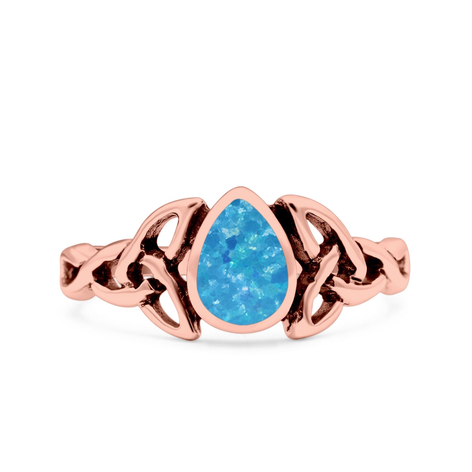 Celtic Pear Lab Opal Ring Solid Oxidized 925 Sterling Silver