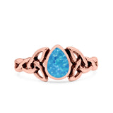 Celtic Pear Lab Opal Ring Solid Oxidized 925 Sterling Silver