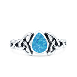 Celtic Pear Lab Opal Ring Solid Oxidized 925 Sterling Silver