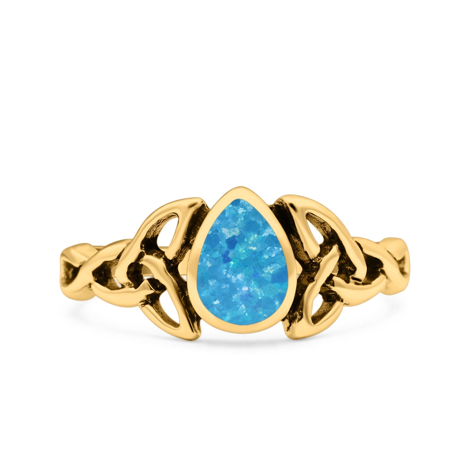 Celtic Pear Lab Opal Ring Solid Oxidized 925 Sterling Silver