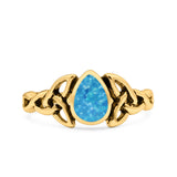 Celtic Pear Lab Opal Ring Solid Oxidized 925 Sterling Silver