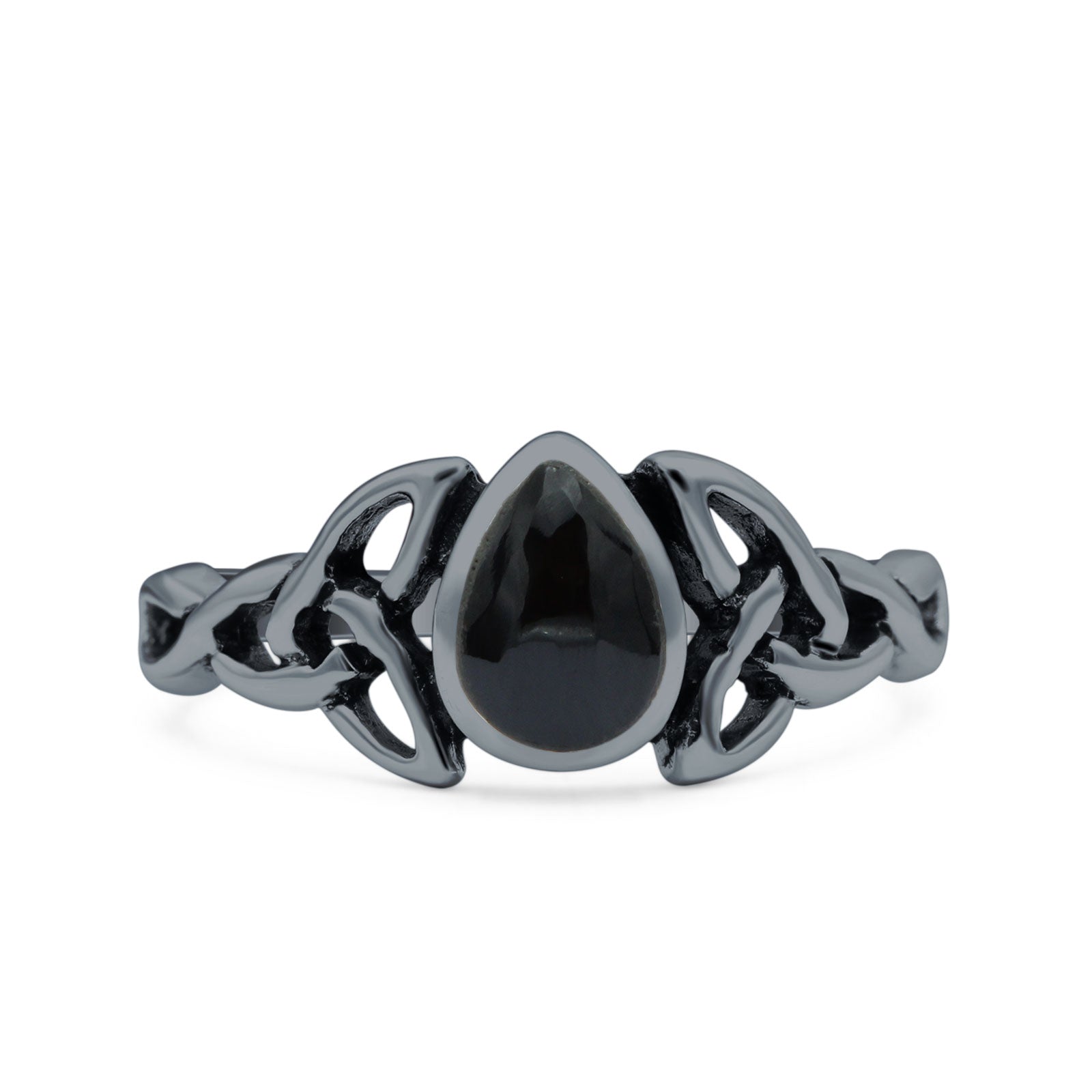 Celtic Pear Lab Opal Ring Solid Oxidized 925 Sterling Silver