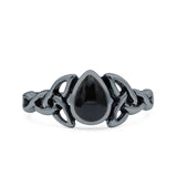 Celtic Pear Lab Opal Ring Solid Oxidized 925 Sterling Silver