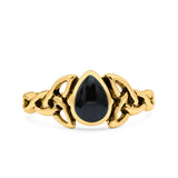 Celtic Pear Lab Opal Ring Solid Oxidized 925 Sterling Silver