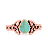 Celtic Pear Lab Opal Ring Solid Oxidized 925 Sterling Silver
