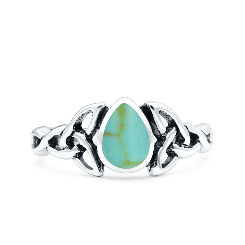 Celtic Pear Lab Opal Ring Solid Oxidized 925 Sterling Silver