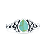 Celtic Pear Lab Opal Ring Solid Oxidized 925 Sterling Silver