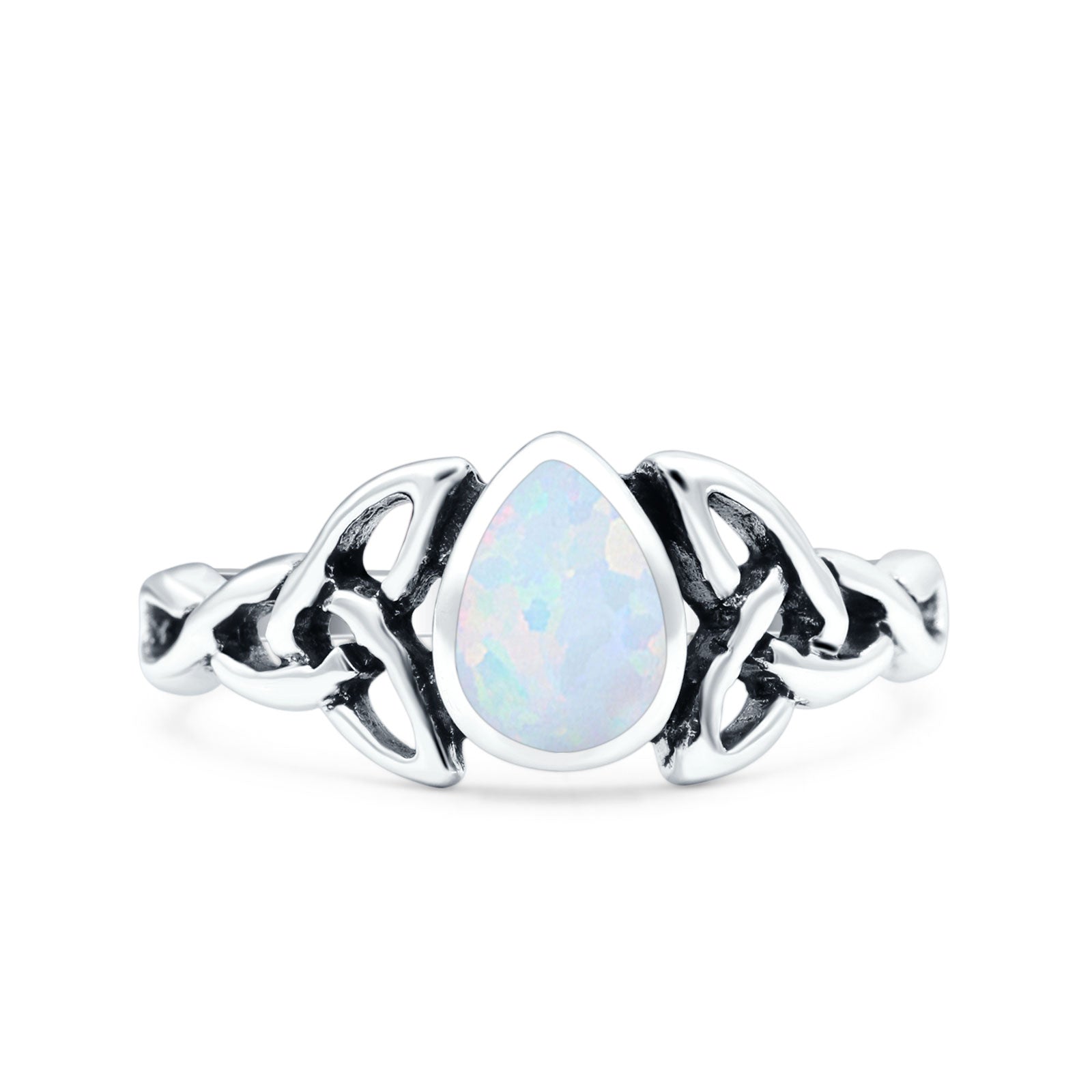 Celtic Pear Lab Opal Ring Solid Oxidized 925 Sterling Silver