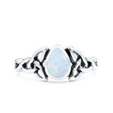 Celtic Pear Lab Opal Ring Solid Oxidized 925 Sterling Silver