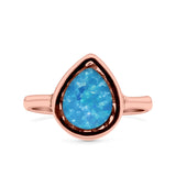 Petite Dainty Pear Lab Opal Ring Solid Oxidized 925 Sterling Silver