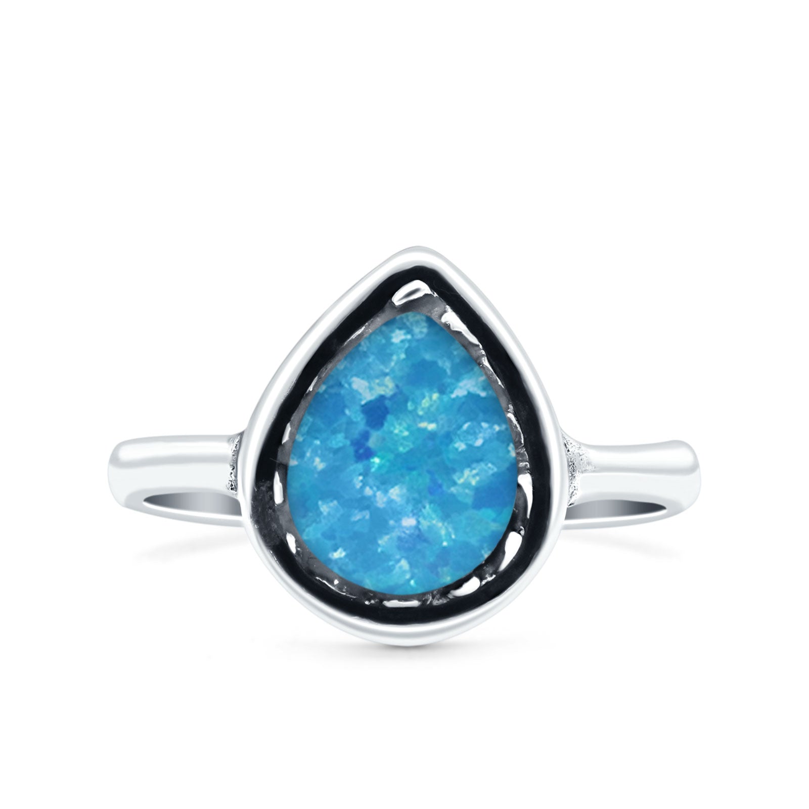Petite Dainty Pear Lab Opal Ring Solid Oxidized 925 Sterling Silver
