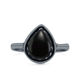 Petite Dainty Pear Lab Opal Ring Solid Oxidized 925 Sterling Silver