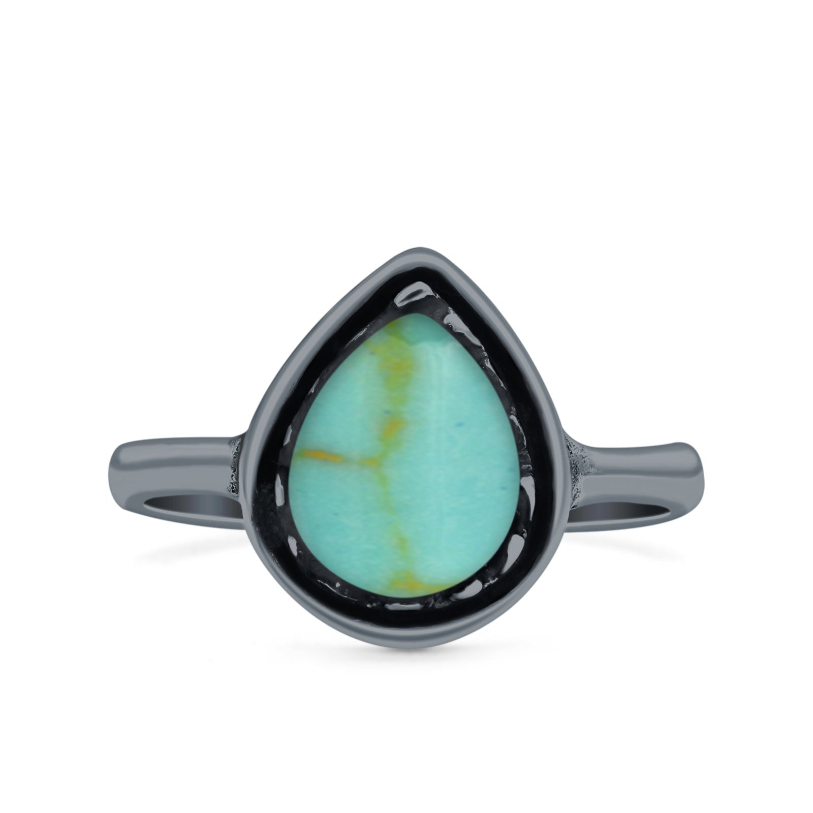 Petite Dainty Pear Lab Opal Ring Solid Oxidized 925 Sterling Silver