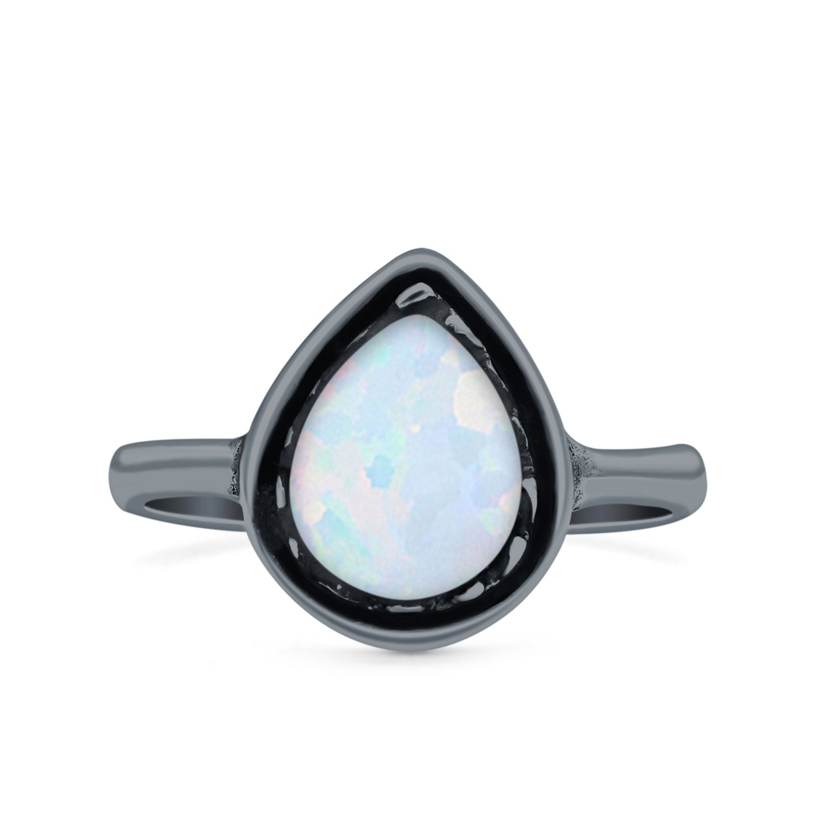 Petite Dainty Pear Lab Opal Ring Solid Oxidized 925 Sterling Silver