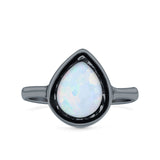 Petite Dainty Pear Lab Opal Ring Solid Oxidized 925 Sterling Silver